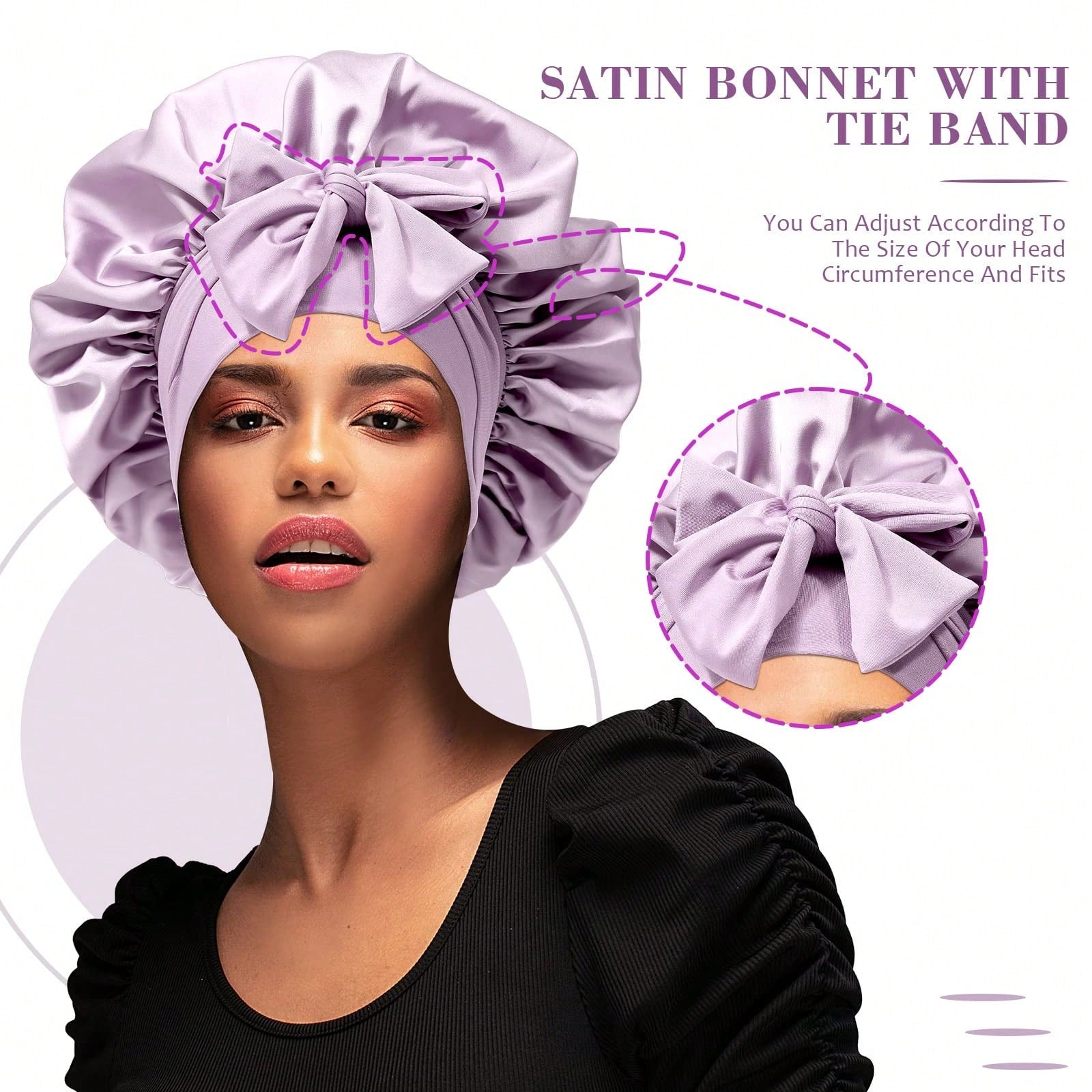1pc Satin Hair Bonnet Wide Band- Silk Like Sleeping Bonnets For Curly Hair Hair Wrap For Night Cap With Tie Band Breathable Satin Bonnet For Women And Girls Back To School