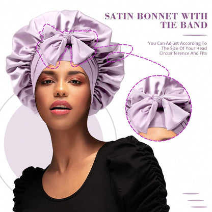 1pc Satin Hair Bonnet Wide Band- Silk Like Sleeping Bonnets For Curly Hair Hair Wrap For Night Cap With Tie Band Breathable Satin Bonnet For Women And Girls Back To School