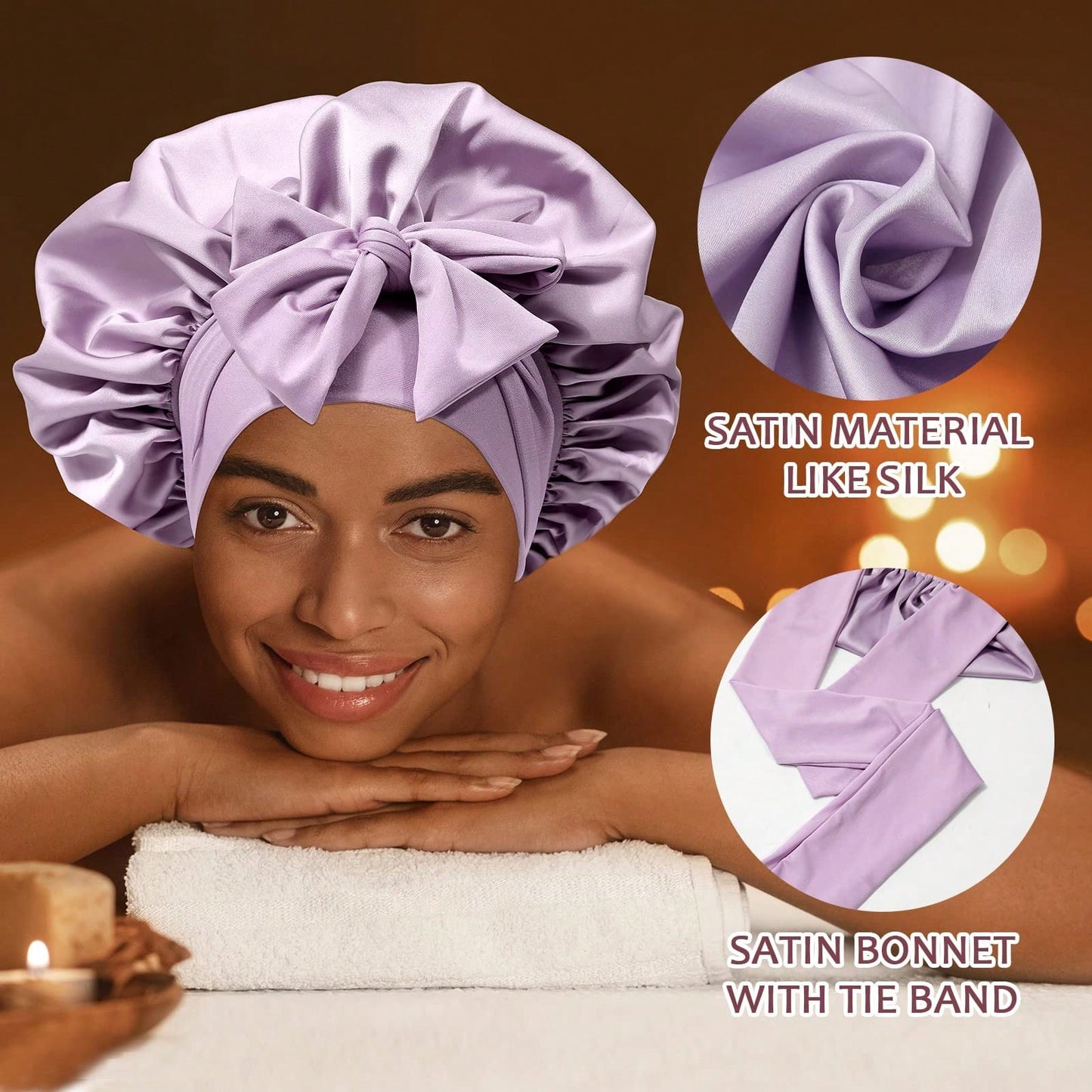 1pc Satin Hair Bonnet Wide Band- Silk Like Sleeping Bonnets For Curly Hair Hair Wrap For Night Cap With Tie Band Breathable Satin Bonnet For Women And Girls Back To School