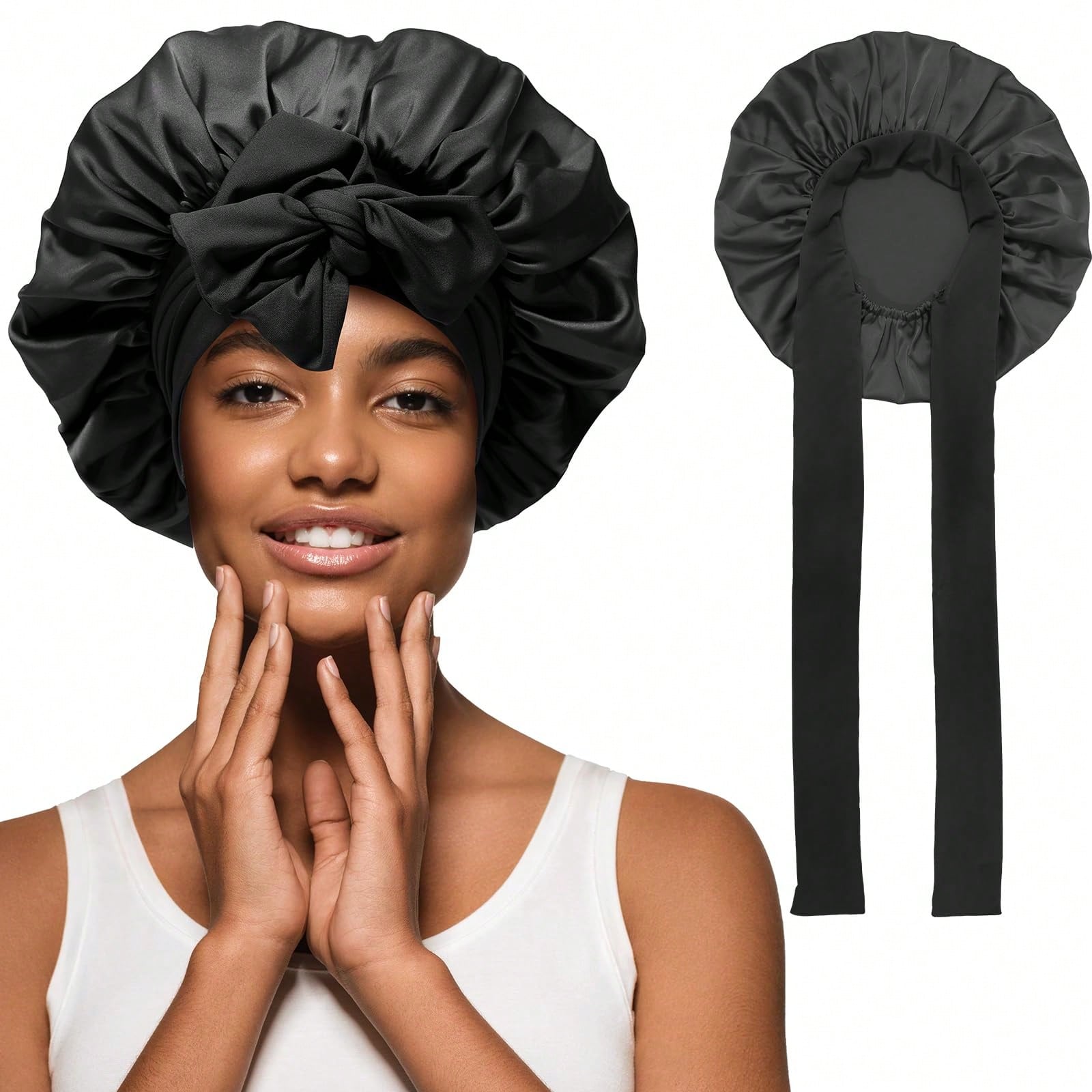1pc Satin Hair Bonnet Wide Band- Silk Like Sleeping Bonnets For Curly Hair Hair Wrap For Night Cap With Tie Band Breathable Satin Bonnet For Women And Girls Back To School
