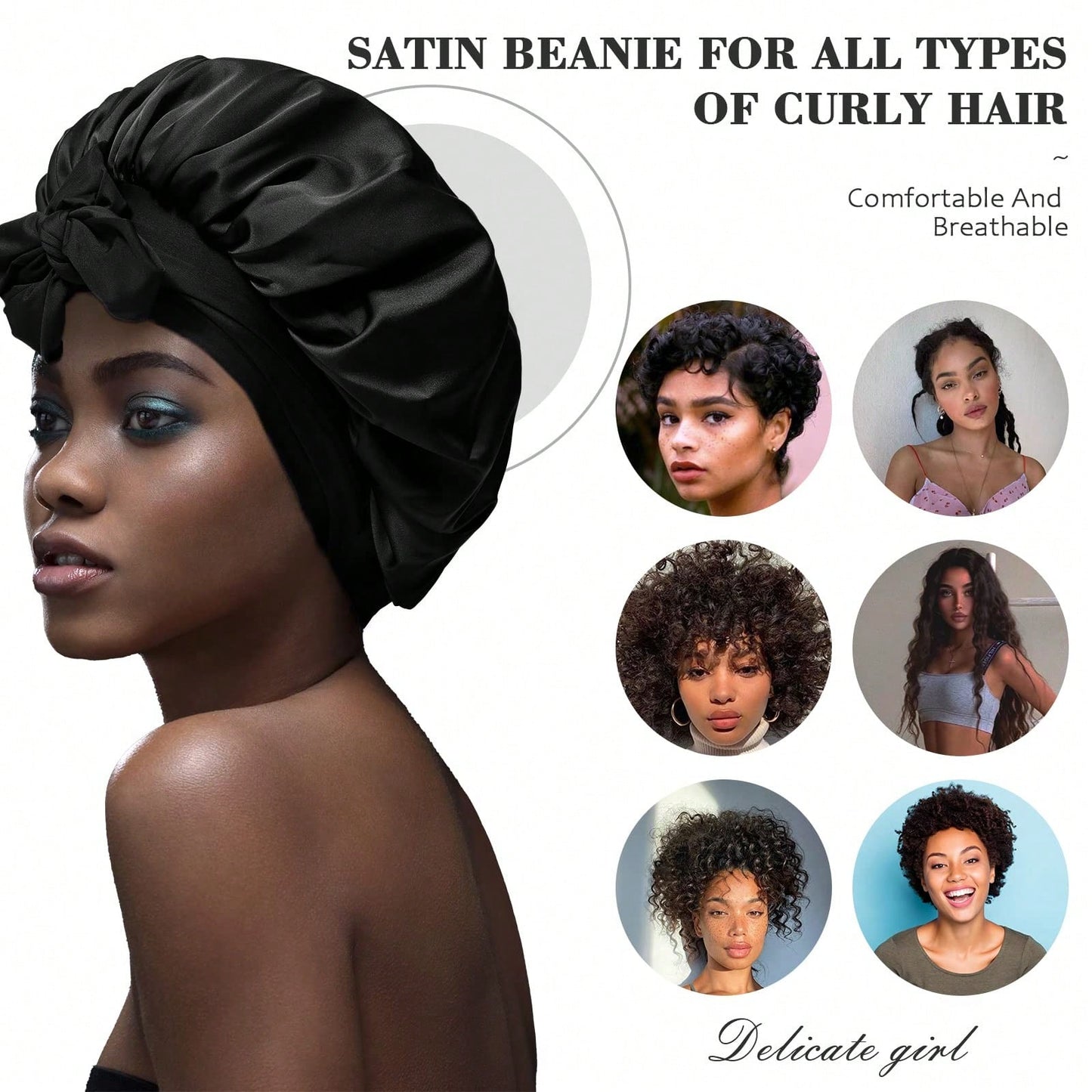 1pc Satin Hair Bonnet Wide Band- Silk Like Sleeping Bonnets For Curly Hair Hair Wrap For Night Cap With Tie Band Breathable Satin Bonnet For Women And Girls Back To School