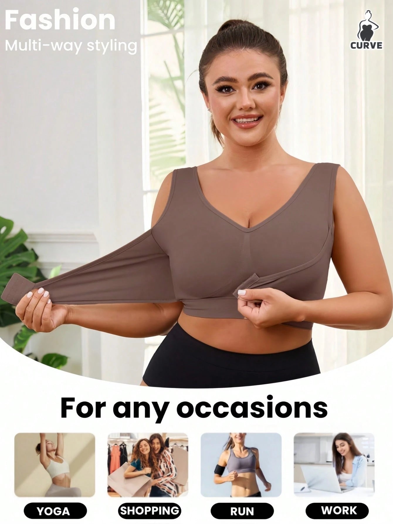 1pc Seamless Wireless Lift & Support Front Closure Adjustable Comfortable Side Gather Yoga Unpadded Sports Bra For Plus Size Women Pink Spring