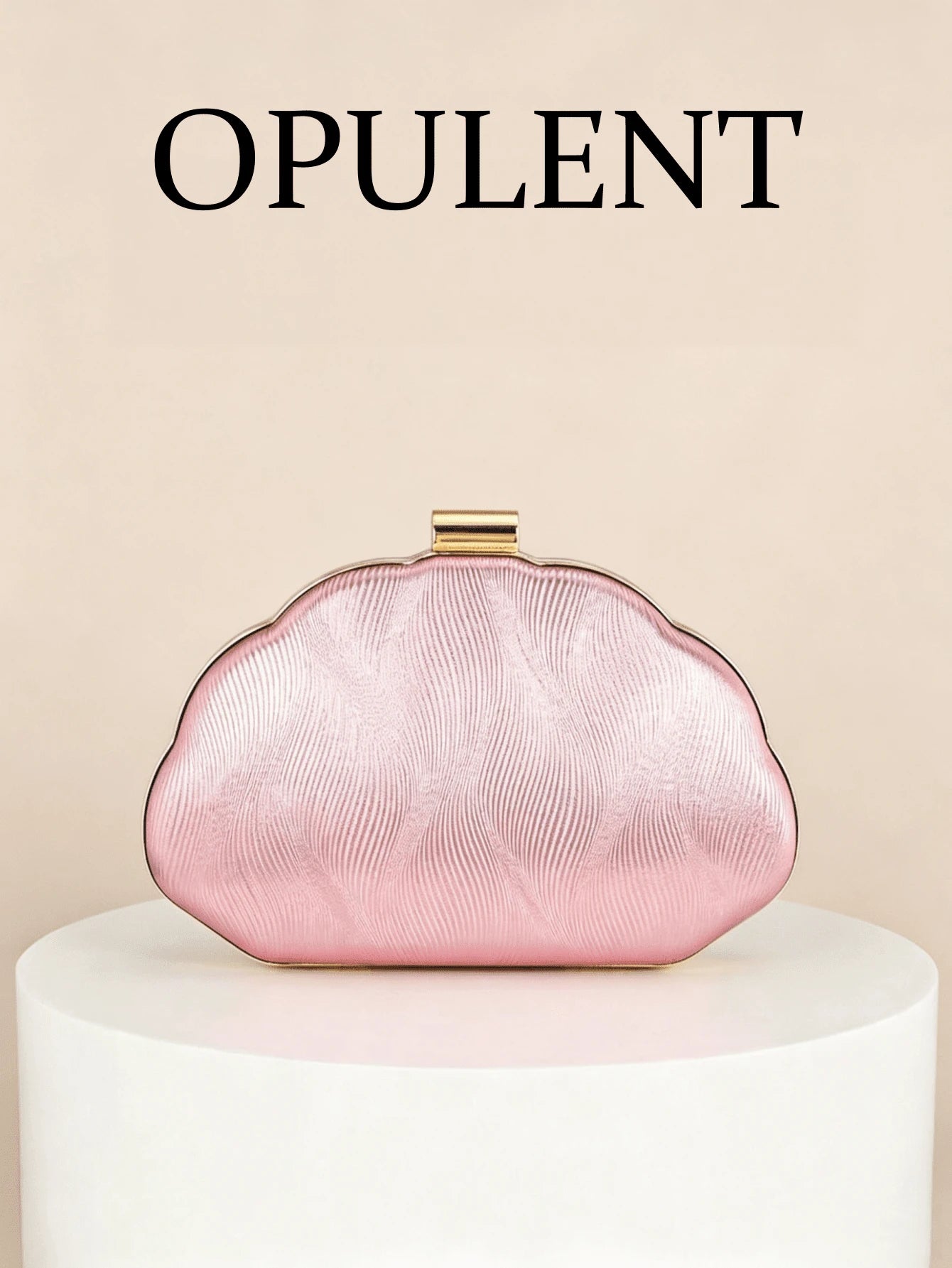 1pc Shell-Shaped PU Embossed Evening Clutch Bag With Wavy Texture, Minimalist Metal Lock, Niche Design, Versatile For Wedding Dress, Bridesmaid Gown, Chain Crossbody Hard Box Small Purse