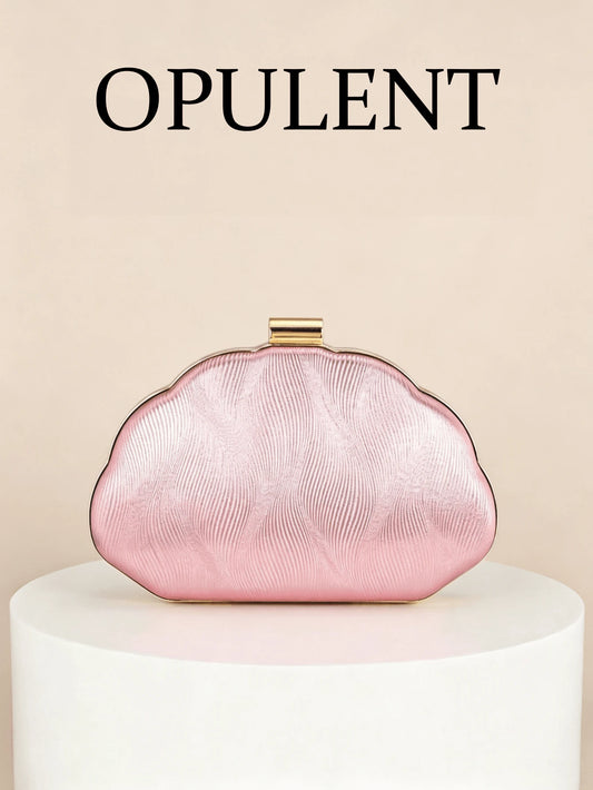 1pc Shell-Shaped PU Embossed Evening Clutch Bag With Wavy Texture, Minimalist Metal Lock, Niche Design, Versatile For Wedding Dress, Bridesmaid Gown, Chain Crossbody Hard Box Small Purse