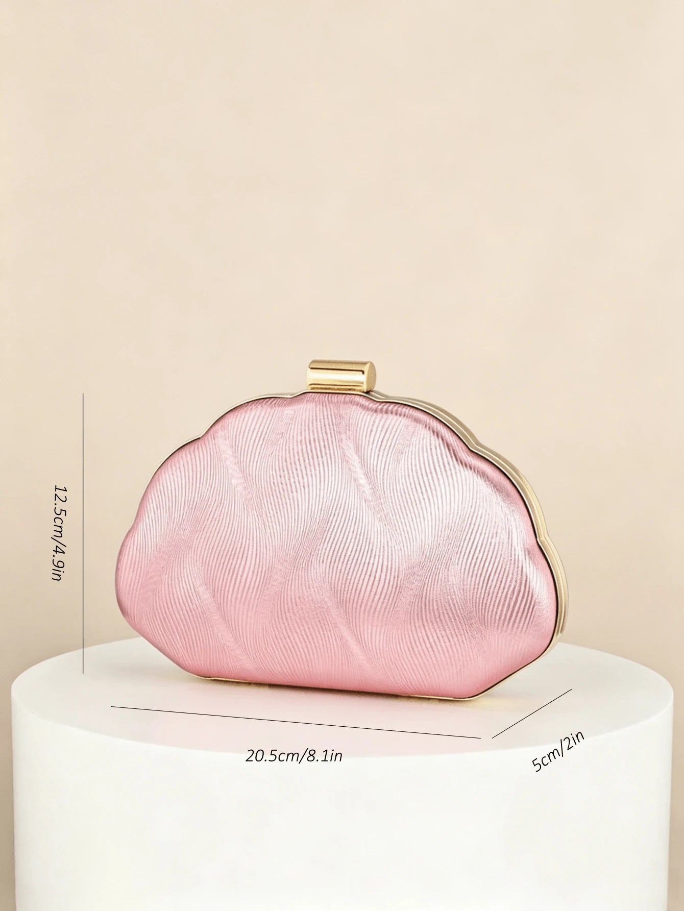 1pc Shell-Shaped PU Embossed Evening Clutch Bag With Wavy Texture, Minimalist Metal Lock, Niche Design, Versatile For Wedding Dress, Bridesmaid Gown, Chain Crossbody Hard Box Small Purse