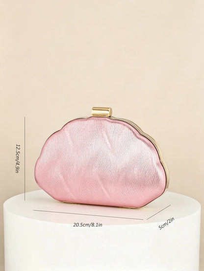 1pc Shell-Shaped PU Embossed Evening Clutch Bag With Wavy Texture, Minimalist Metal Lock, Niche Design, Versatile For Wedding Dress, Bridesmaid Gown, Chain Crossbody Hard Box Small Purse