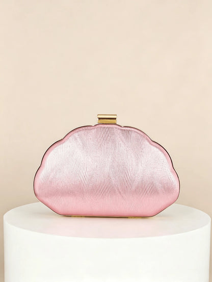 1pc Shell-Shaped PU Embossed Evening Clutch Bag With Wavy Texture, Minimalist Metal Lock, Niche Design, Versatile For Wedding Dress, Bridesmaid Gown, Chain Crossbody Hard Box Small Purse