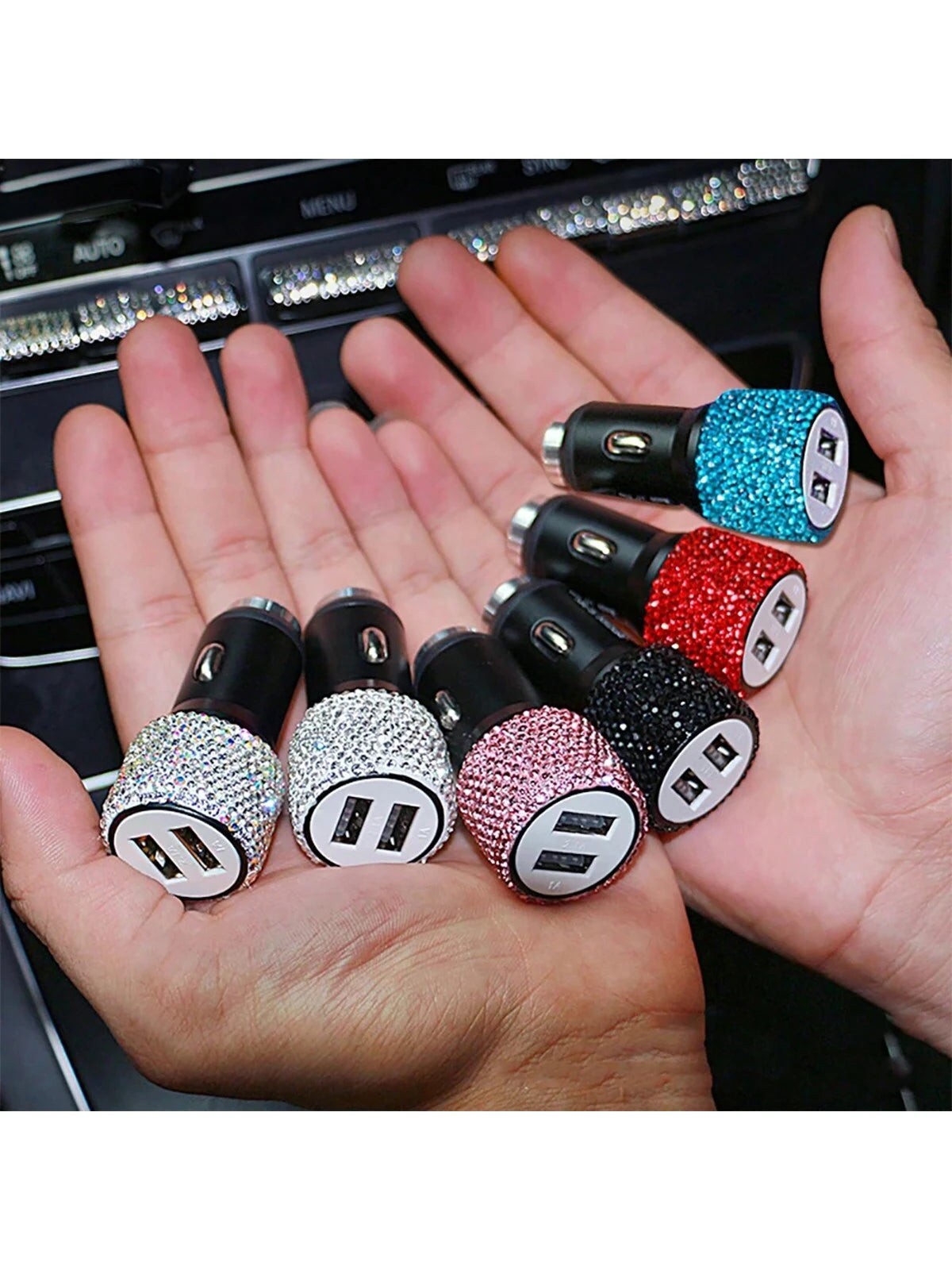 1pc Shiny Handmade Rhinestone Car Charger, Fast Charging USB Type-C Car Phone Charger, Diamond Adapter, Compatible With Phones, Dash Cams, GPS And Other Devices, Perfect Holiday/Birthday Gift For Men