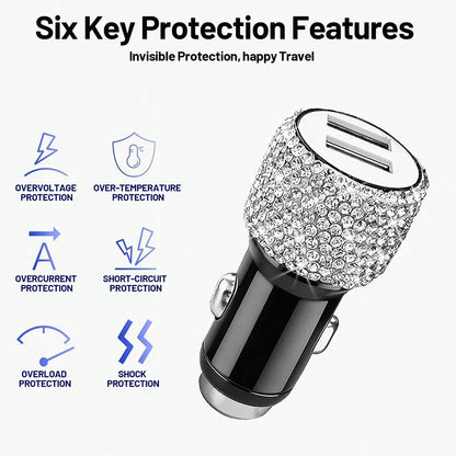 1pc Shiny Handmade Rhinestone Car Charger, Fast Charging USB Type-C Car Phone Charger, Diamond Adapter, Compatible With Phones, Dash Cams, GPS And Other Devices, Perfect Holiday/Birthday Gift For Men