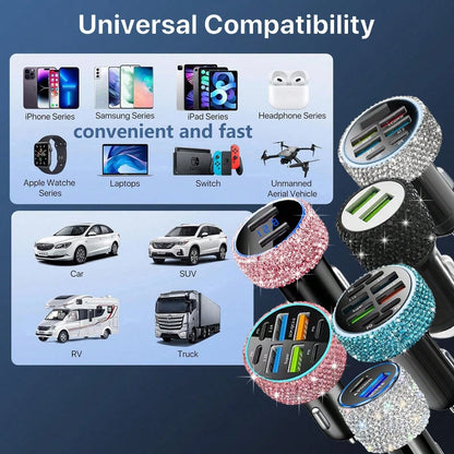 1pc Shiny Handmade Rhinestone Car Charger, Fast Charging USB Type-C Car Phone Charger, Diamond Adapter, Compatible With Phones, Dash Cams, GPS And Other Devices, Perfect Holiday/Birthday Gift For Men