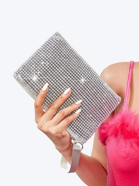 1pc Shiny Hollow Envelope Clutch Bag, Solid Color Plastic Diamond Women's Handbag, Rectangular Party Casual Holiday Gift For Girlfriend, Jelly Bag