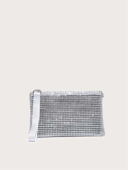 1pc Shiny Hollow Envelope Clutch Bag, Solid Color Plastic Diamond Women's Handbag, Rectangular Party Casual Holiday Gift For Girlfriend, Jelly Bag