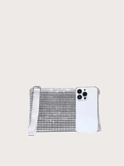 1pc Shiny Hollow Envelope Clutch Bag, Solid Color Plastic Diamond Women's Handbag, Rectangular Party Casual Holiday Gift For Girlfriend, Jelly Bag