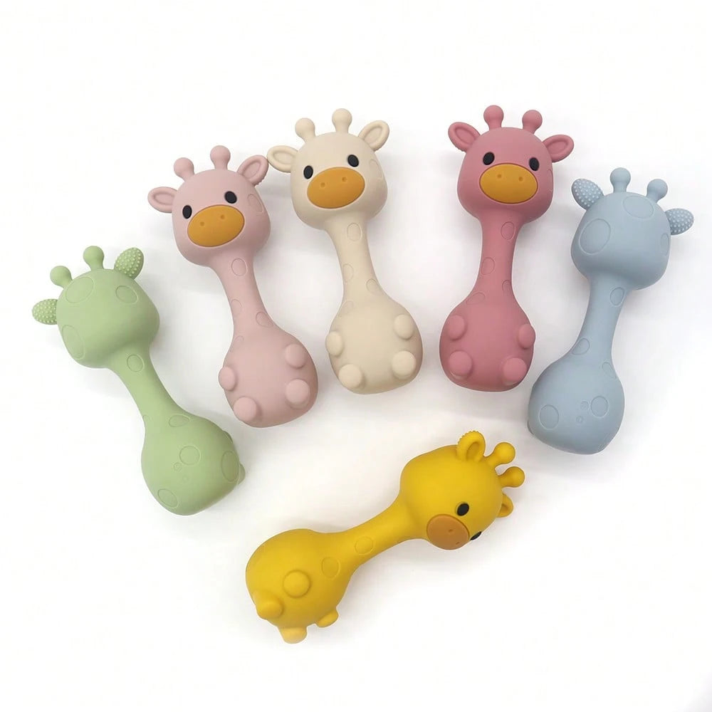 1pc Silicone Rattle Toy, Giraffe Shaped Shaker Toy, Christmas, Halloween, Thanksgiving Gift