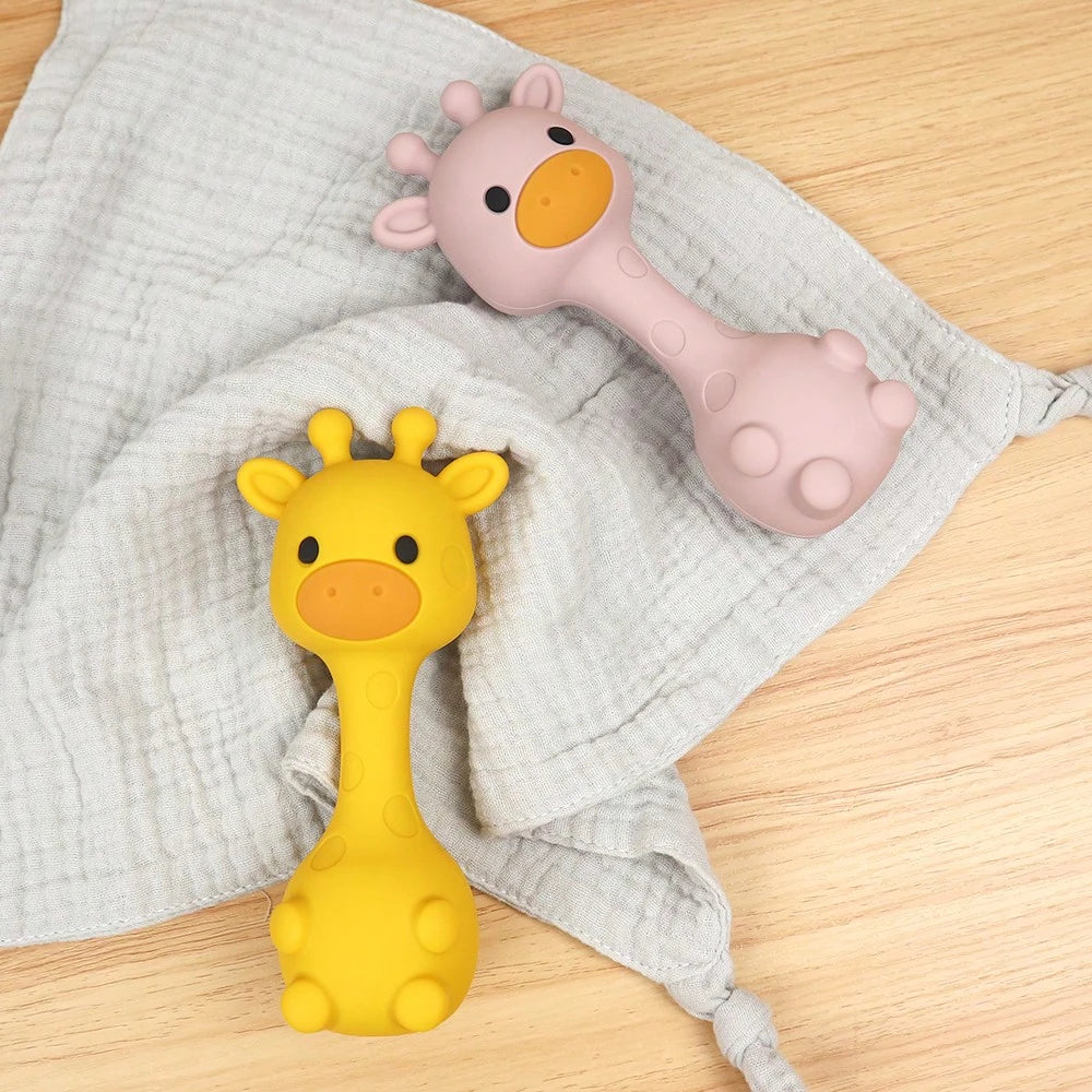 1pc Silicone Rattle Toy, Giraffe Shaped Shaker Toy, Christmas, Halloween, Thanksgiving Gift