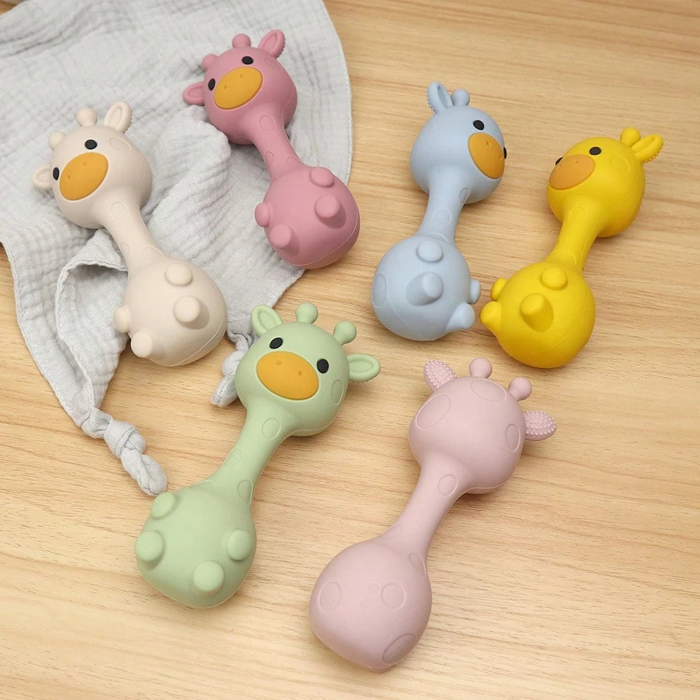 1pc Silicone Rattle Toy, Giraffe Shaped Shaker Toy, Christmas, Halloween, Thanksgiving Gift