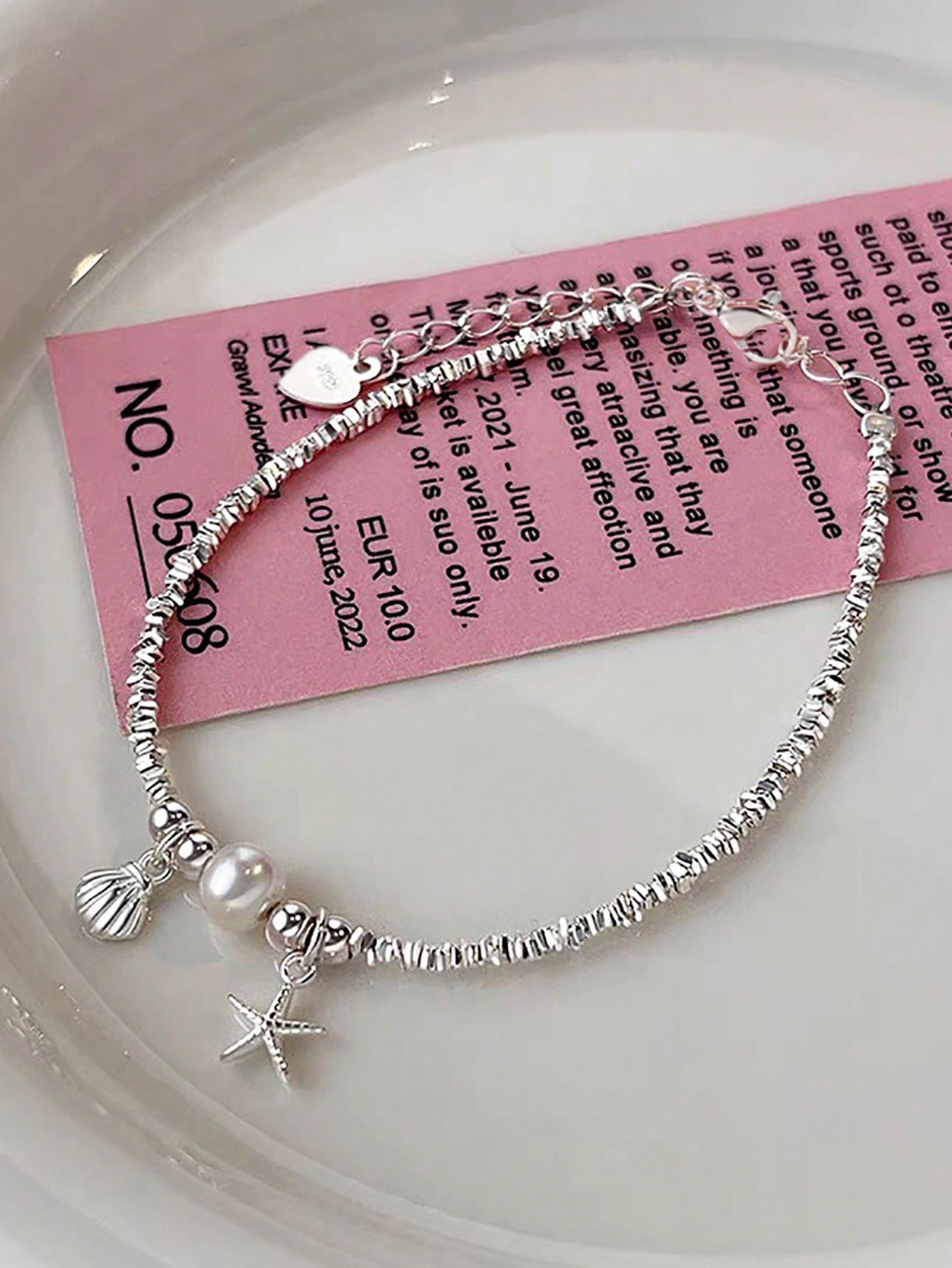 1pc Silver Plated Faux Pearl Starfish & Shell Bracelet, 925 Sterling Silver, Women's Jewelry Gift, Party Gift, Birthday Gift, Daily Wear