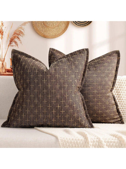 1pc Simple Farmhouse Linen Jacquard Throw Pillow Case