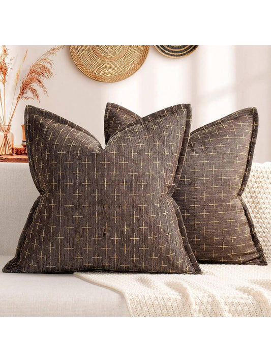 1pc Simple Farmhouse Linen Jacquard Throw Pillow Case