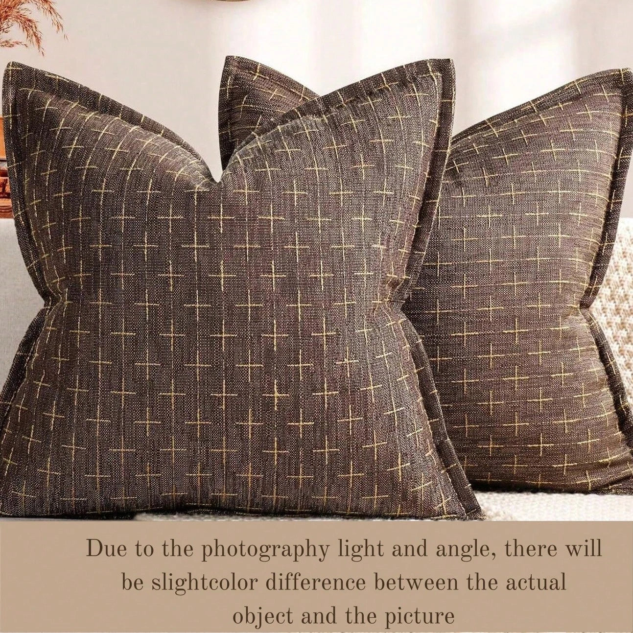1pc Simple Farmhouse Linen Jacquard Throw Pillow Case