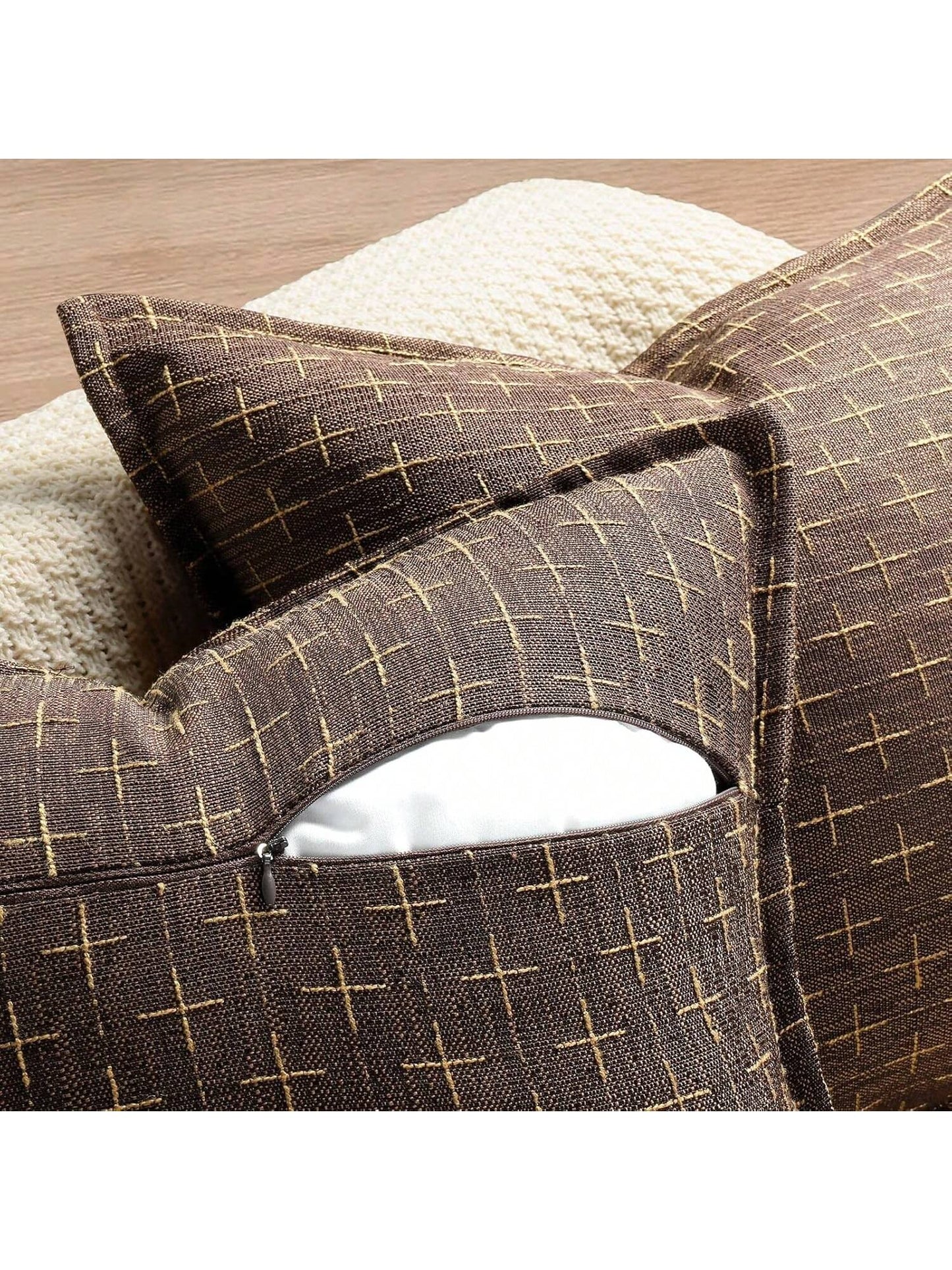 1pc Simple Farmhouse Linen Jacquard Throw Pillow Case