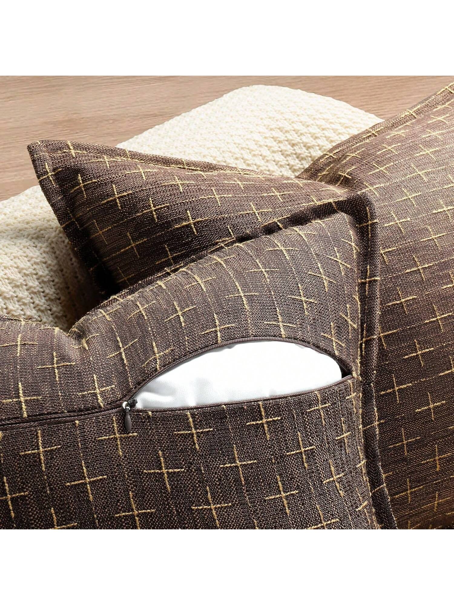 1pc Simple Farmhouse Linen Jacquard Throw Pillow Case
