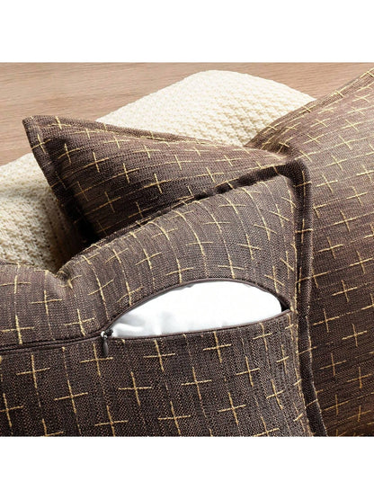 1pc Simple Farmhouse Linen Jacquard Throw Pillow Case