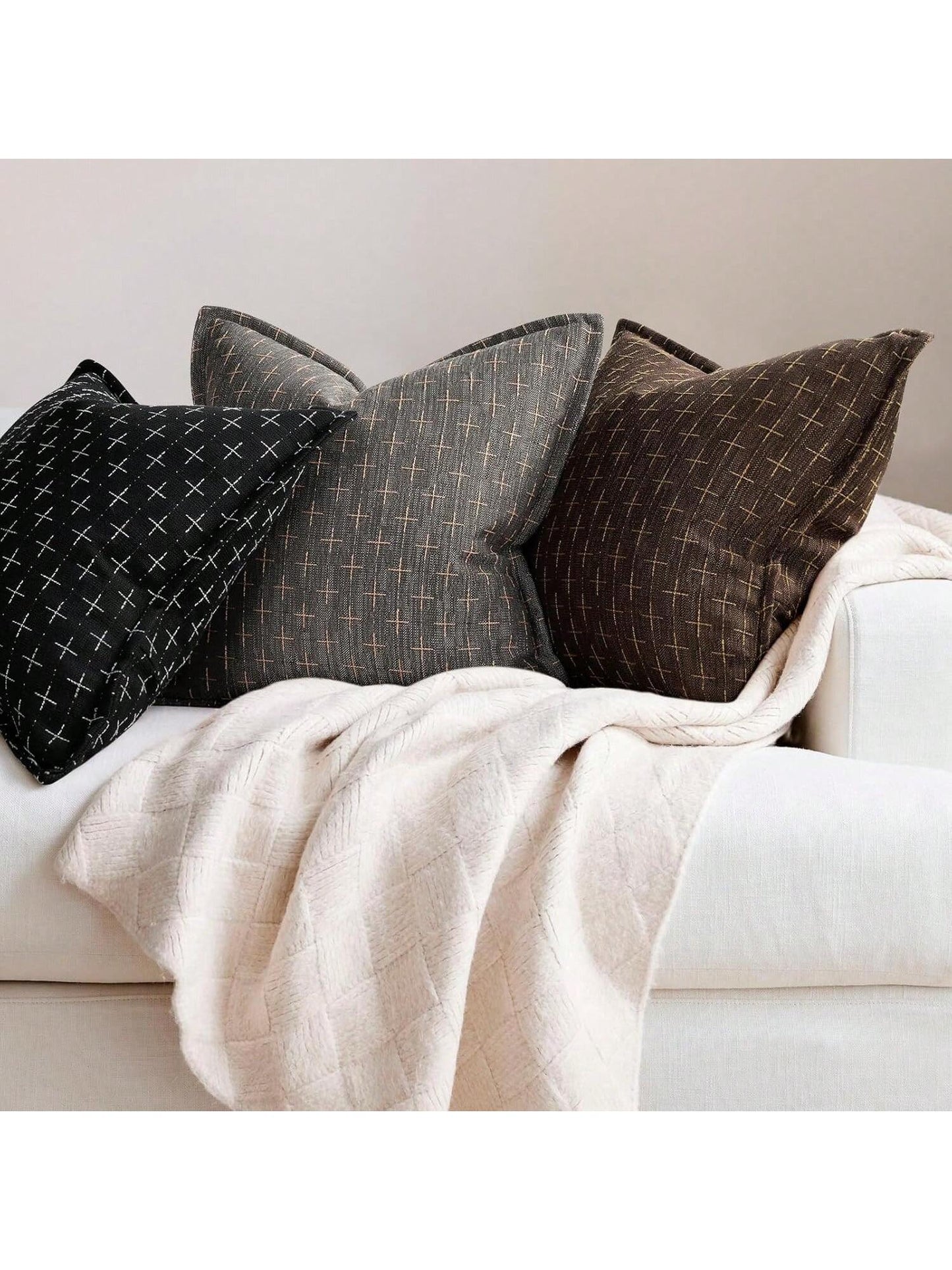 1pc Simple Farmhouse Linen Jacquard Throw Pillow Case
