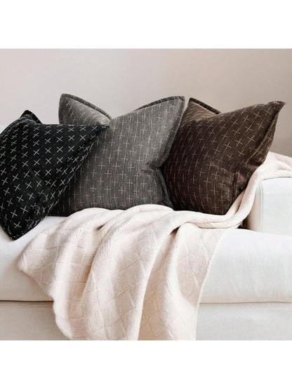 1pc Simple Farmhouse Linen Jacquard Throw Pillow Case
