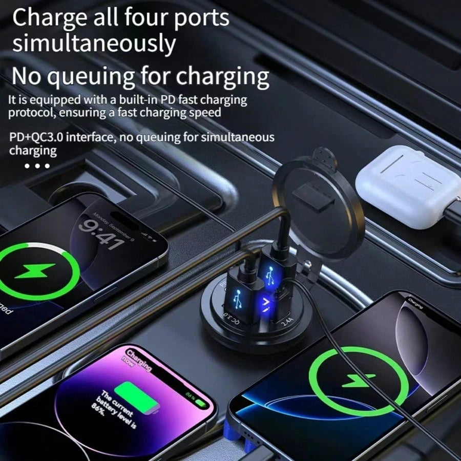 1pc Smart Digital Display Car Charger, Supports QC3.0 Fast Charging, Dual USB Ports, Suitable For 12V-24V Voltage, Type-C Interface, Fast Charging First Choice, Applicable For Cars, Motorcycles, Truck