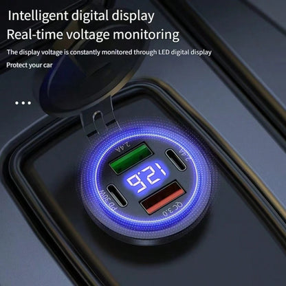 1pc Smart Digital Display Car Charger, Supports QC3.0 Fast Charging, Dual USB Ports, Suitable For 12V-24V Voltage, Type-C Interface, Fast Charging First Choice, Applicable For Cars, Motorcycles, Truck