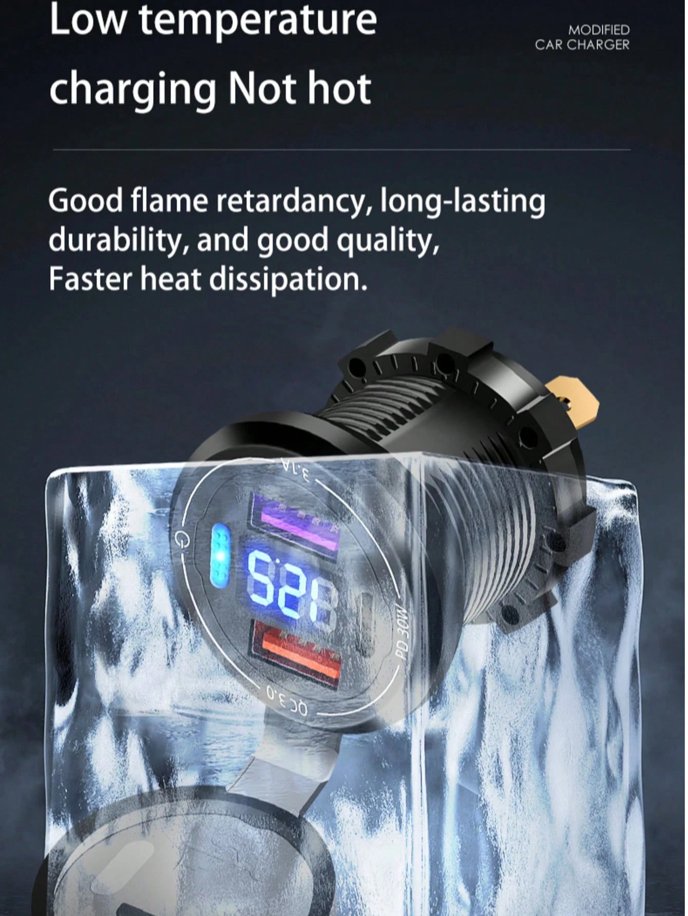 1pc Smart Digital Display Car Charger, Supports QC3.0 Fast Charging, Dual USB Ports, Suitable For 12V-24V Voltage, Type-C Interface, Fast Charging First Choice, Applicable For Cars, Motorcycles, Truck