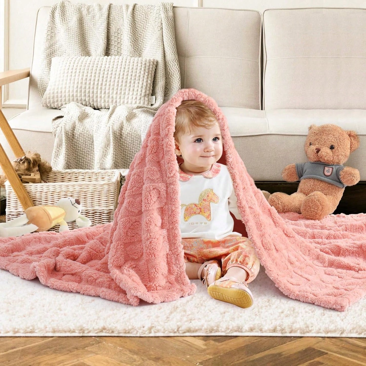 1pc Soft & Cozy Baby Fleece Blanket, Suitable For Girls & Boys, Fluffy Infant Stroller Wrap, Newborn Crib Bedding, Baby Shower Gift