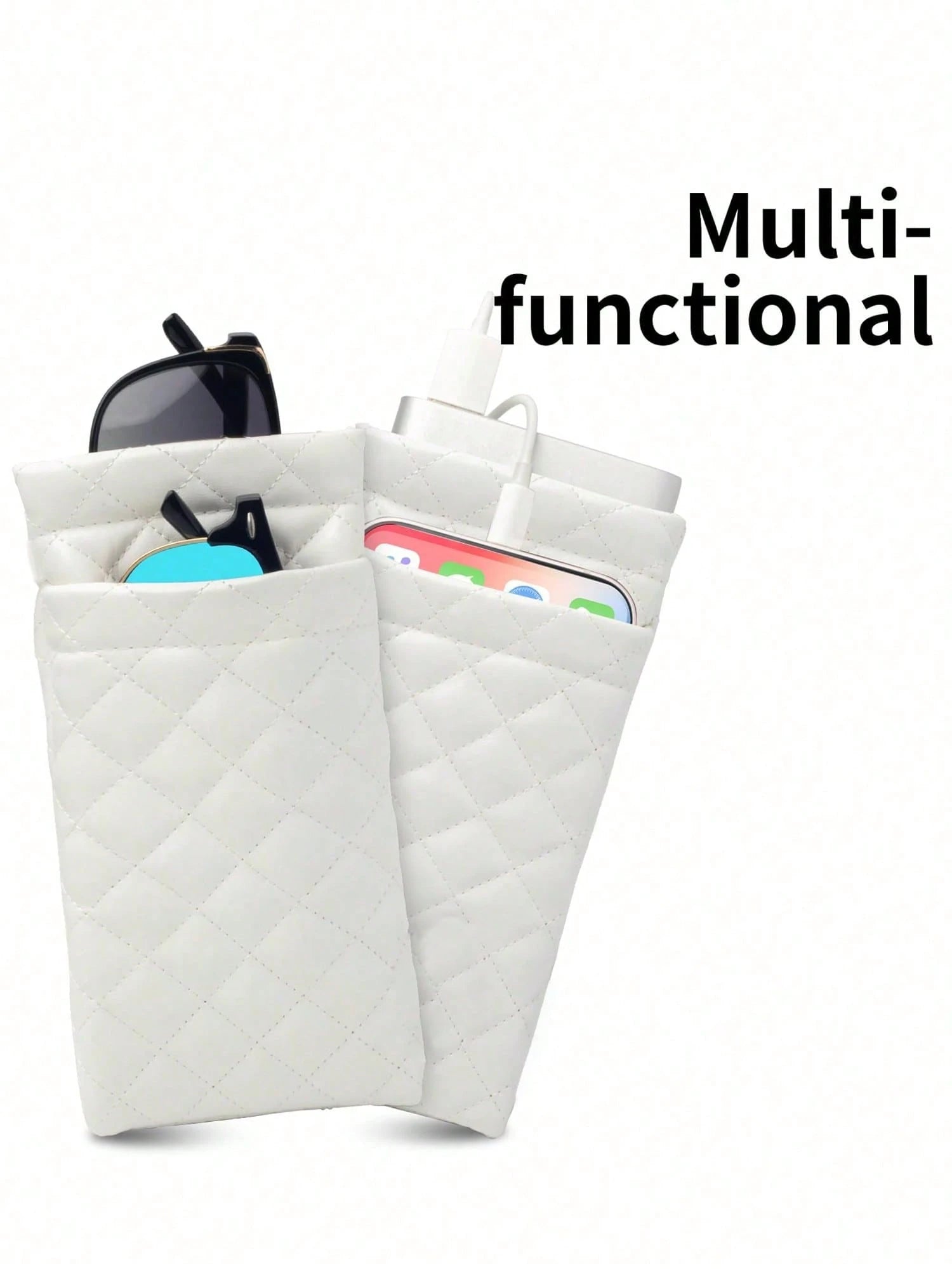 1pc Soft PU Double Layer Glasses Case/Sunglasses Storage Bag, Press-Button Design, Minimalist Solid Color Rhombus Pattern Scratch-Resistant Material, Convenient For Daily Carry; Suitable For Sunglasse