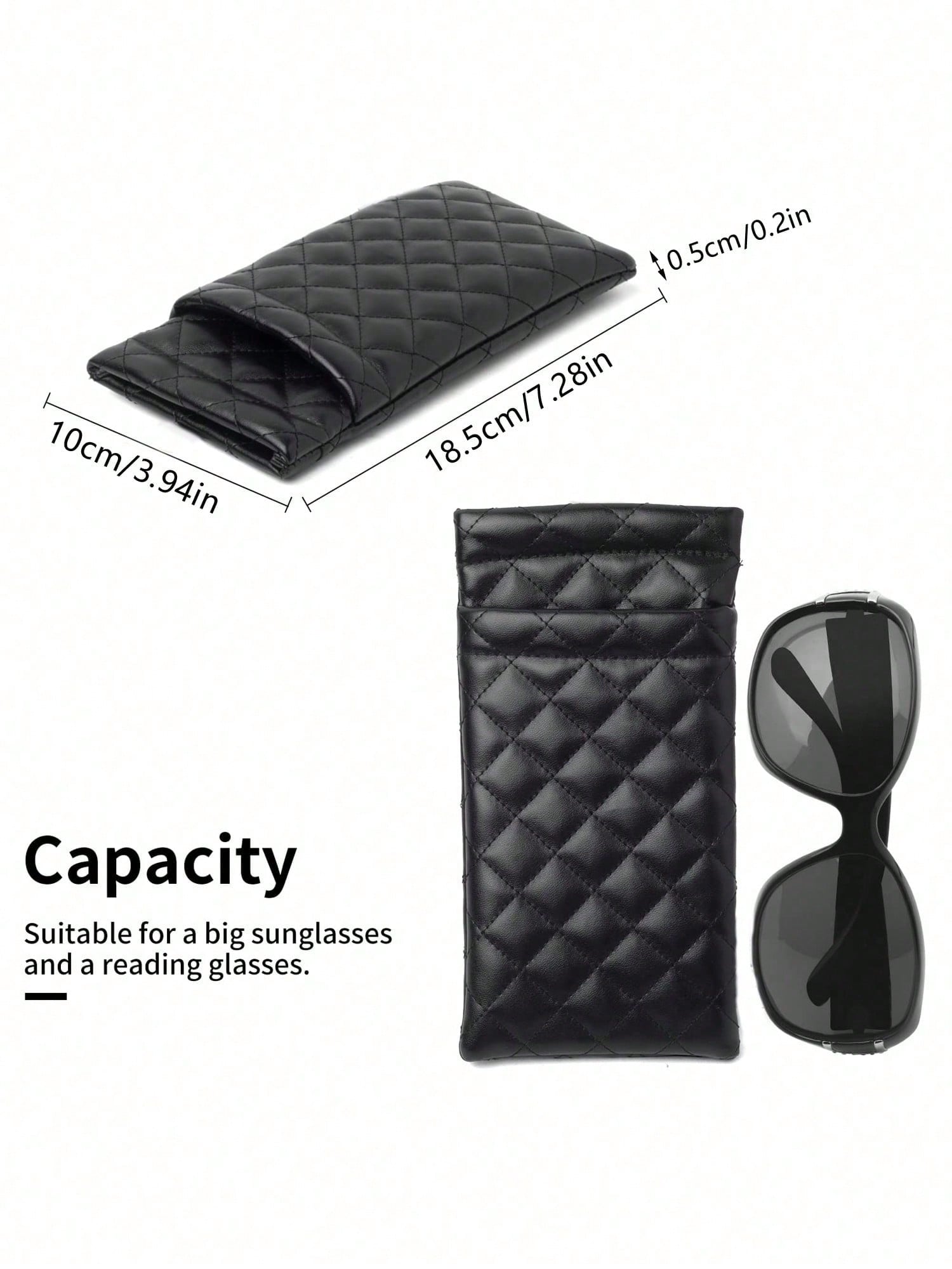 1pc Soft PU Double Layer Glasses Case/Sunglasses Storage Bag, Press-Button Design, Minimalist Solid Color Rhombus Pattern Scratch-Resistant Material, Convenient For Daily Carry; Suitable For Sunglasse