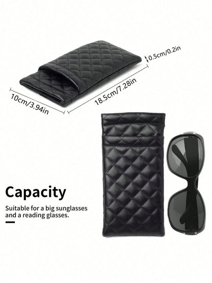 1pc Soft PU Double Layer Glasses Case/Sunglasses Storage Bag, Press-Button Design, Minimalist Solid Color Rhombus Pattern Scratch-Resistant Material, Convenient For Daily Carry; Suitable For Sunglasse