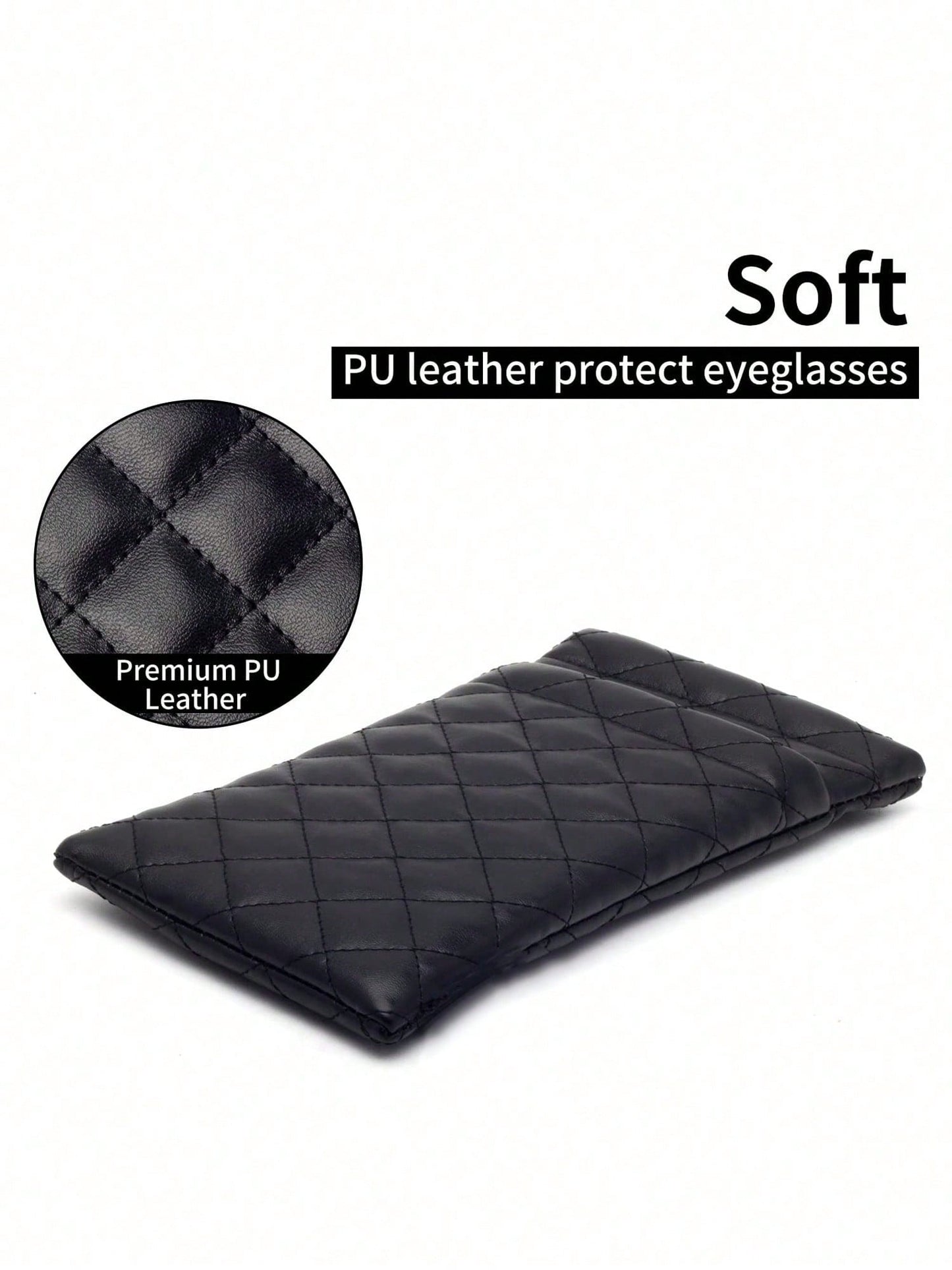1pc Soft PU Double Layer Glasses Case/Sunglasses Storage Bag, Press-Button Design, Minimalist Solid Color Rhombus Pattern Scratch-Resistant Material, Convenient For Daily Carry; Suitable For Sunglasse