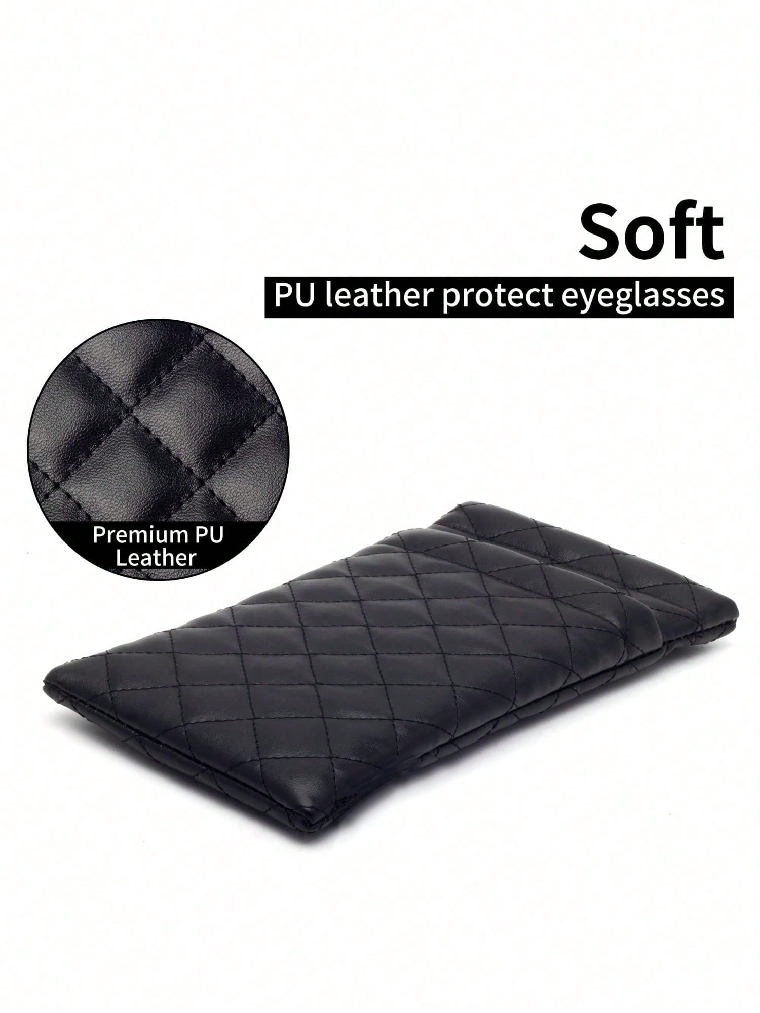 1pc Soft PU Double Layer Glasses Case/Sunglasses Storage Bag, Press-Button Design, Minimalist Solid Color Rhombus Pattern Scratch-Resistant Material, Convenient For Daily Carry; Suitable For Sunglasse