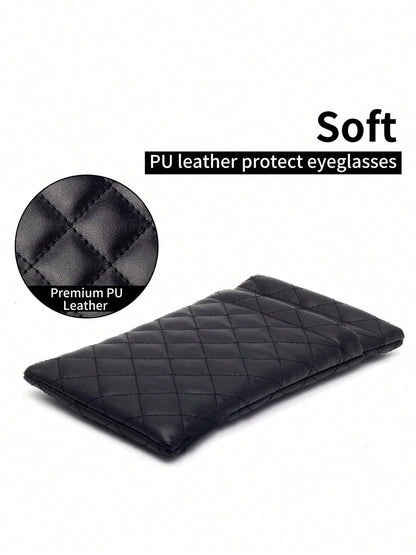1pc Soft PU Double Layer Glasses Case/Sunglasses Storage Bag, Press-Button Design, Minimalist Solid Color Rhombus Pattern Scratch-Resistant Material, Convenient For Daily Carry; Suitable For Sunglasse