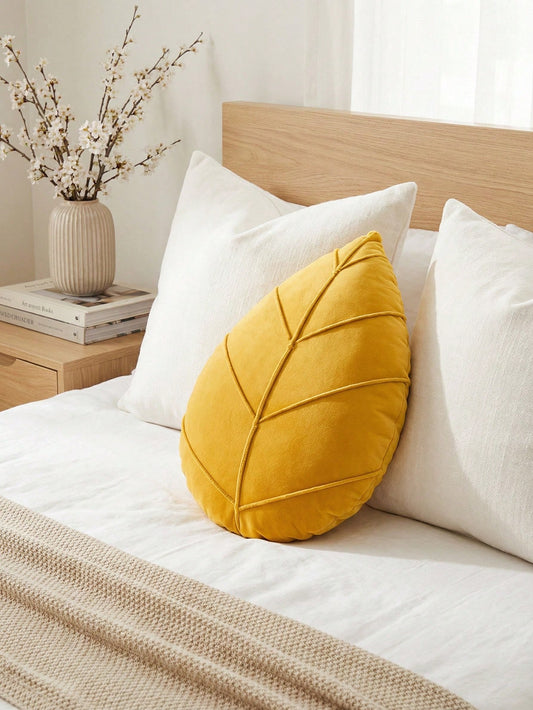 1pc Solid Color Leaf Decorative Throw Pillow, Soft And Comfortable Material, Suitable For Living Room Sofa, Bedroom Bedside, Cushion, Recommended Gift, Yellow