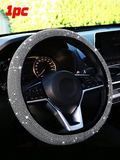 1pc Sparkling Pink Bling Crystal Diamond Ornament Car Steering Wheel Cover With Rhinestones Anti-Slip Breathable Fabric (Suitable For 14.2-15.3 Inches),Pink Car Stuff,Car Accessories Women