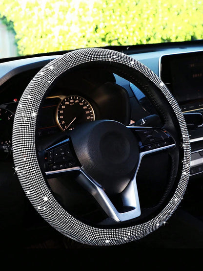 1pc Sparkling Pink Bling Crystal Diamond Ornament Car Steering Wheel Cover With Rhinestones Anti-Slip Breathable Fabric (Suitable For 14.2-15.3 Inches),Pink Car Stuff,Car Accessories Women
