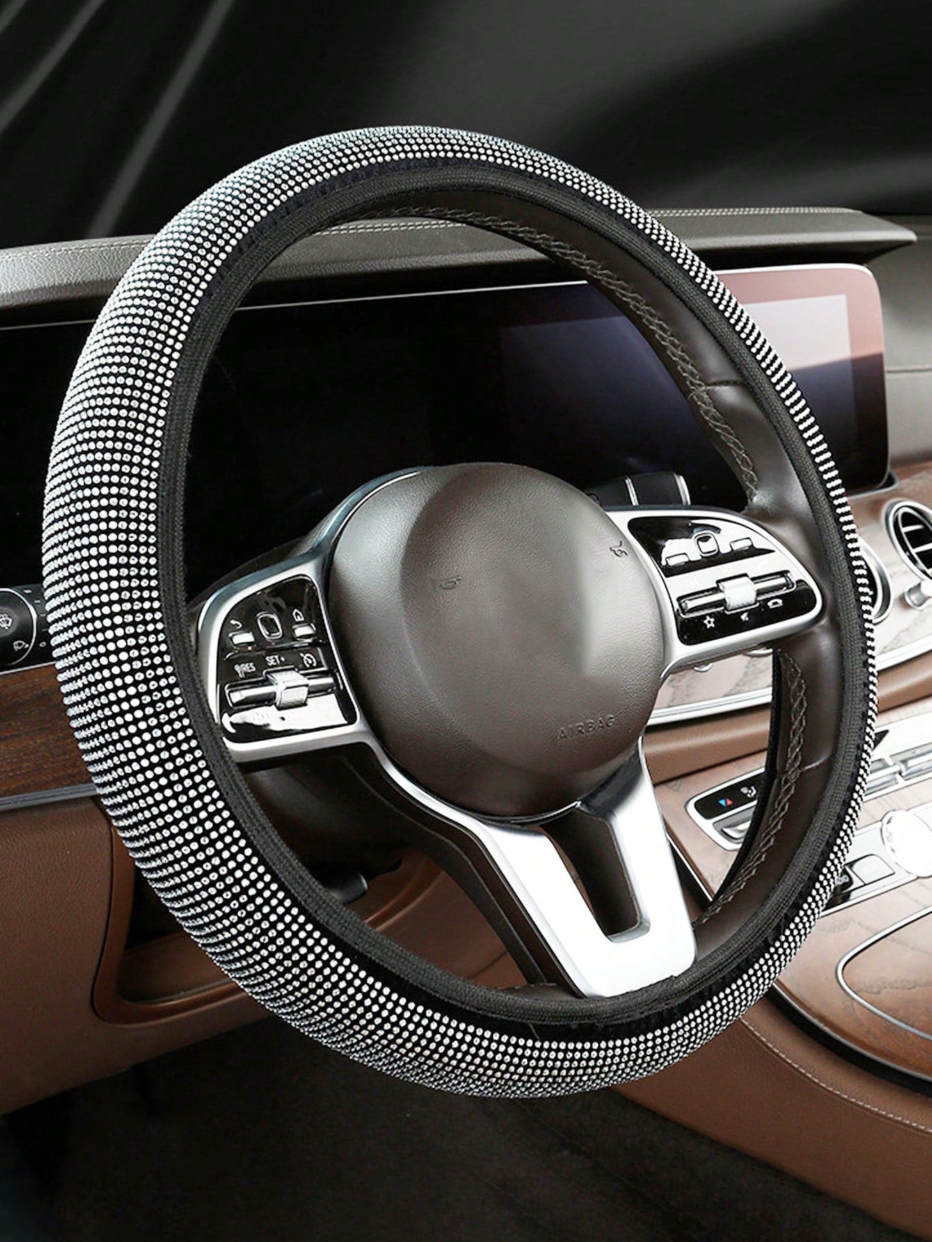 1pc Sparkling Pink Bling Crystal Diamond Ornament Car Steering Wheel Cover With Rhinestones Anti-Slip Breathable Fabric (Suitable For 14.2-15.3 Inches),Pink Car Stuff,Car Accessories Women