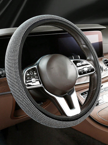 1pc Sparkling Pink Bling Crystal Diamond Ornament Car Steering Wheel Cover With Rhinestones Anti-Slip Breathable Fabric (Suitable For 14.2-15.3 Inches),Pink Car Stuff,Car Accessories Women