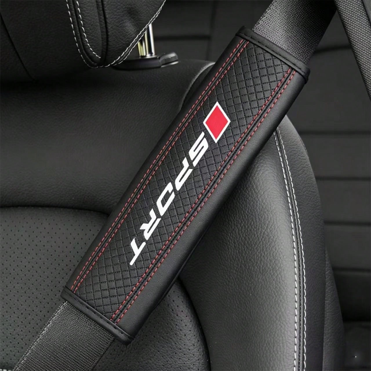 1pc Sports Logo PU Leather Car Seat Belt Cover, Anti-Slip Comfortable Shoulder Pad, Universal Car Interior Seat Belt Protector