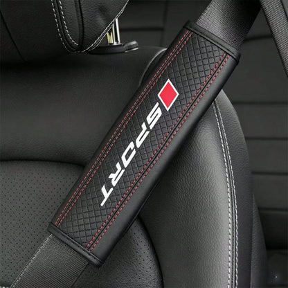 1pc Sports Logo PU Leather Car Seat Belt Cover, Anti-Slip Comfortable Shoulder Pad, Universal Car Interior Seat Belt Protector