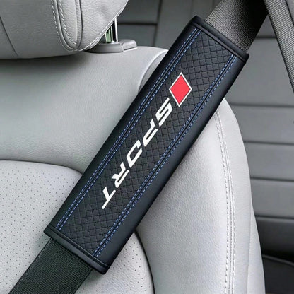 1pc Sports Logo PU Leather Car Seat Belt Cover, Anti-Slip Comfortable Shoulder Pad, Universal Car Interior Seat Belt Protector