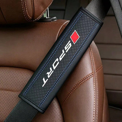 1pc Sports Logo PU Leather Car Seat Belt Cover, Anti-Slip Comfortable Shoulder Pad, Universal Car Interior Seat Belt Protector