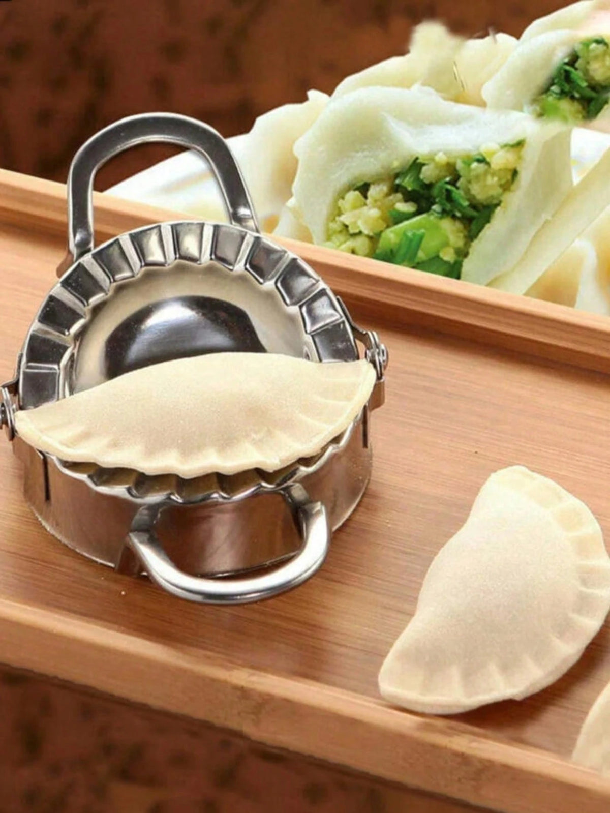 1pc Stainless Steel Dumpling Maker, Dumpling Skin Cutter, Handmade Dumpling Packaging Tool, Meat Filling Cake Rolling Pin, Dough Cutting And Shaping Tool, Baking Kitchen Helper, Suitable For Making Du