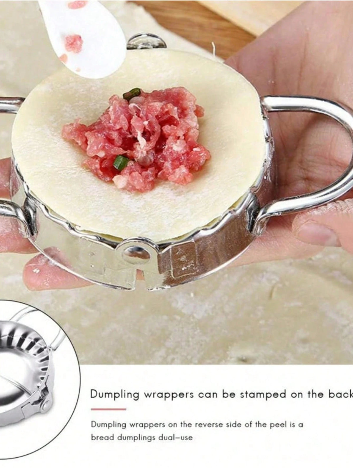 1pc Stainless Steel Dumpling Maker, Dumpling Skin Cutter, Handmade Dumpling Packaging Tool, Meat Filling Cake Rolling Pin, Dough Cutting And Shaping Tool, Baking Kitchen Helper, Suitable For Making Du